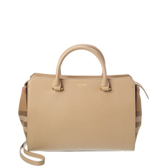 Burberry Handbags - Burberry Banwell Leather & Check Canvas Satchel, Beige